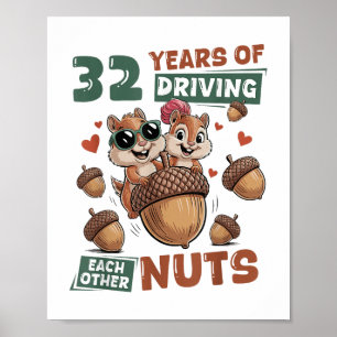 32nd Wedding Anniversary 32 Years Couple Matching Poster