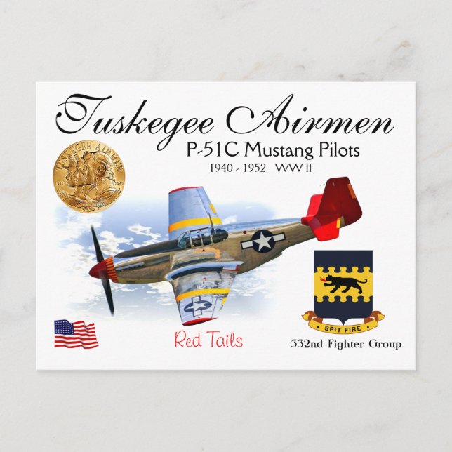 332nd Fighter Sq.-P-51C Mustang Fighter Squadron Postcard (Front)