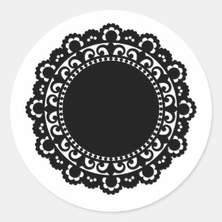 3332__doily-shape-1 BLACK WHITE CIRCLE SHAPES DOIL Classic Round Sticker