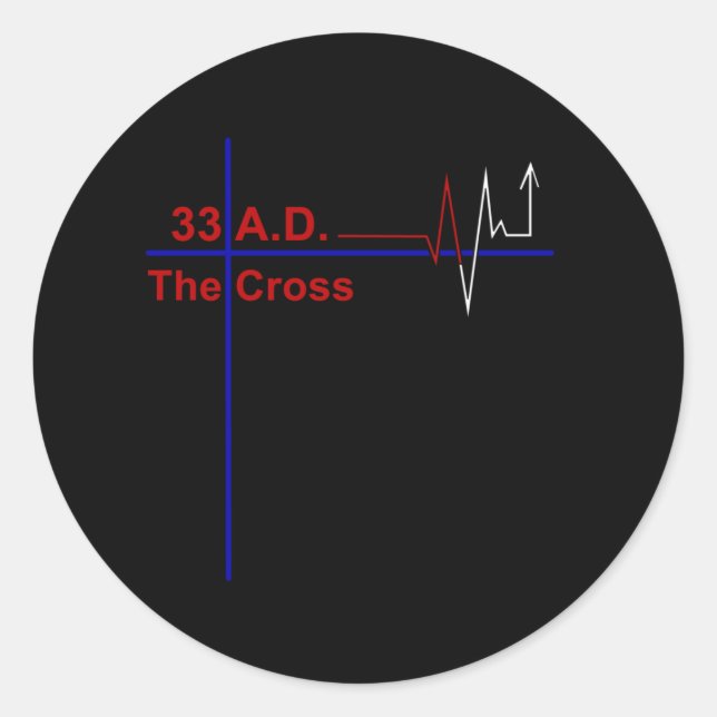 33 A.D. Heartbeat Cross  Classic Round Sticker (Front)