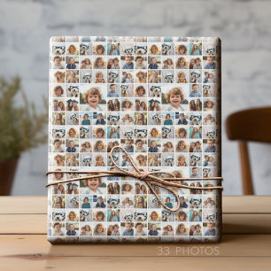33 Photo Collage Modern Square Layout White Wrapping Paper