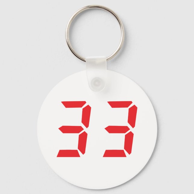 33 thirty-three red alarm clock digital numbr key ring (Front)