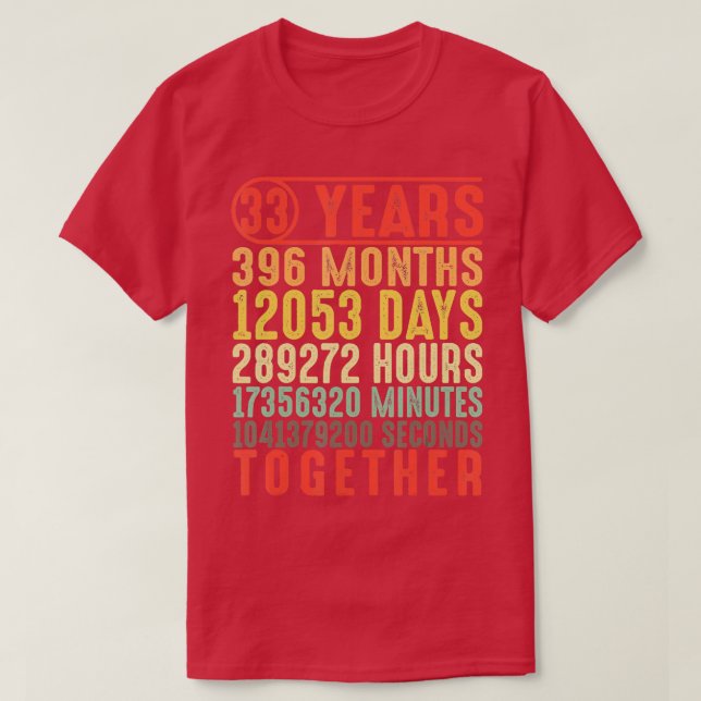 33 Year 33rd Wedding Anniversary Gifts for Her Him T-Shirt (Design Front)