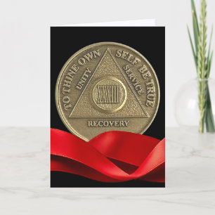 33 Year Happy Anniversary AA Coin Red Ribbon Card