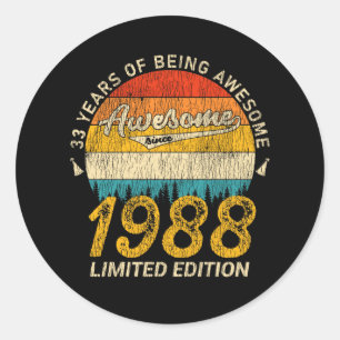 33 Year Old Bday 1988 Awesome Since 33rd Birthday Classic Round Sticker