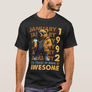 33 Years Old Awesome Cool Bear Since January 1992 T-Shirt
