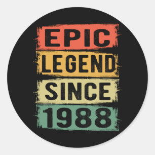 33 Years Old Bday 1988 Epic Legend 33rd Birthday Classic Round Sticker