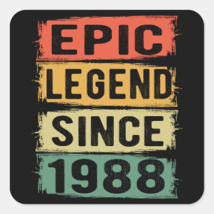 33 Years Old Bday 1988 Epic Legend 33rd Birthday Square Sticker