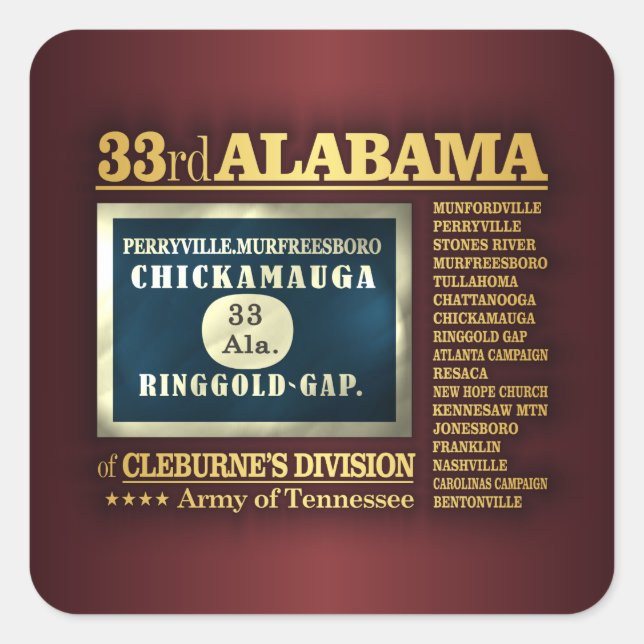 33rd Alabama Infantry (BA2) Square Sticker (Front)