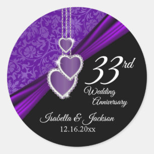 33rd Amethyst Wedding Anniversary Design Classic Round Sticker