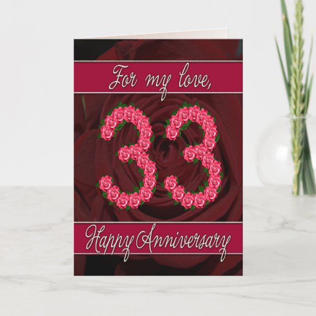 33rd anniversary card with roses and leaves (Front)