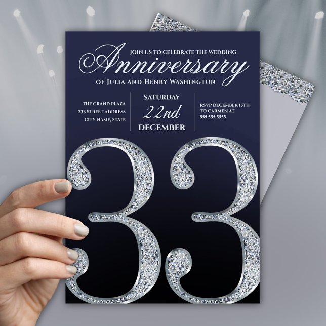 33rd Anniversary Diamond Silver Navy Blue Invitation (Creator Uploaded)