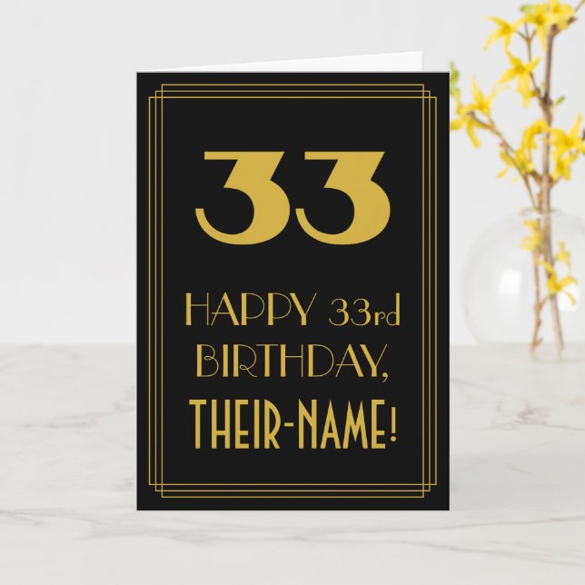 33rd Birthday – Art Deco Inspired Look "33" & Name Card (Yellow Flower)