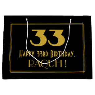 33rd Birthday — Art Deco Inspired Look "33" & Name Large Gift Bag