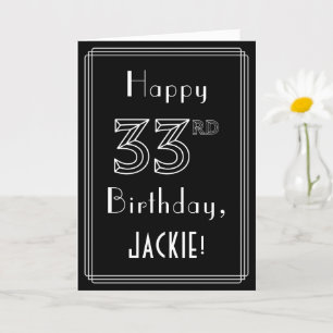 33rd Birthday: Art Deco Style # 33 & Custom Name Card