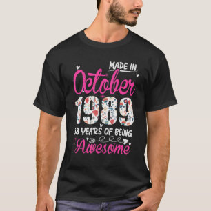33rd Birthday Awesome Since October 1989 Floral T-Shirt