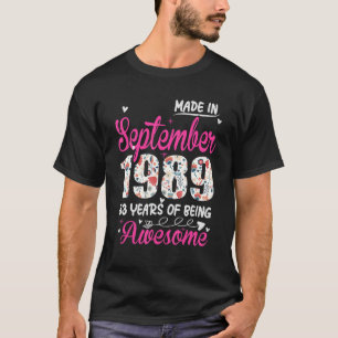 33rd Birthday Awesome Since September 1989 Floral T-Shirt
