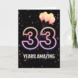33rd Birthday Balloons and Confetti Card