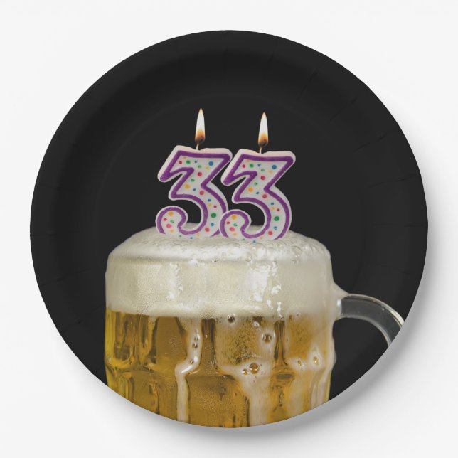 33rd Birthday Beer on black Paper Plate (Front)