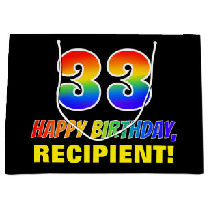 33rd Birthday: Bold, Fun, Simple, Rainbow 33 Large Gift Bag