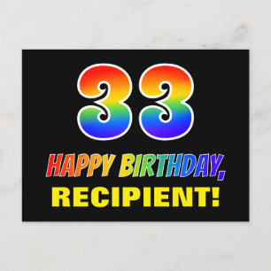 33rd Birthday: Bold, Fun, Simple, Rainbow 33 Postcard