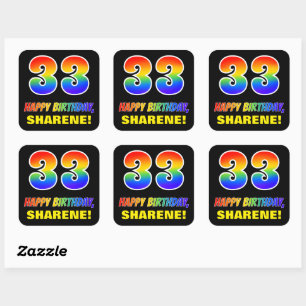 33rd Birthday: Bold, Fun, Simple, Rainbow 33 Square Sticker