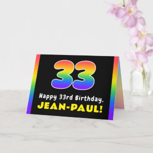 33rd Birthday: Colourful Rainbow # 33, Custom Name Card