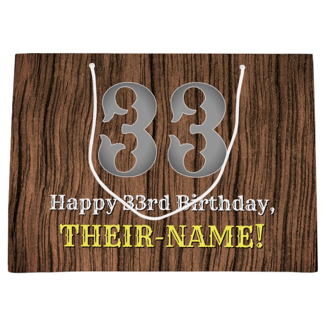 33rd Birthday: Country Western Inspired Look, Name Large Gift Bag (Front)