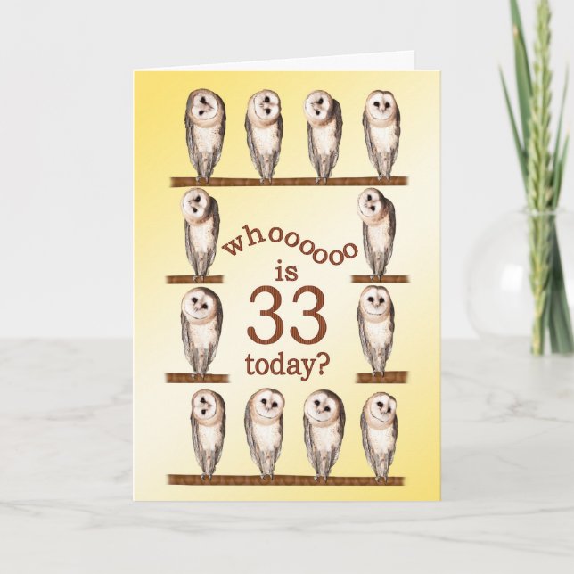 33rd birthday, Curious owls card. Card (Front)