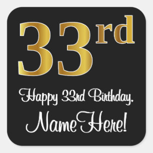33rd Birthday – Elegant Luxurious Faux Gold Look # Square Sticker