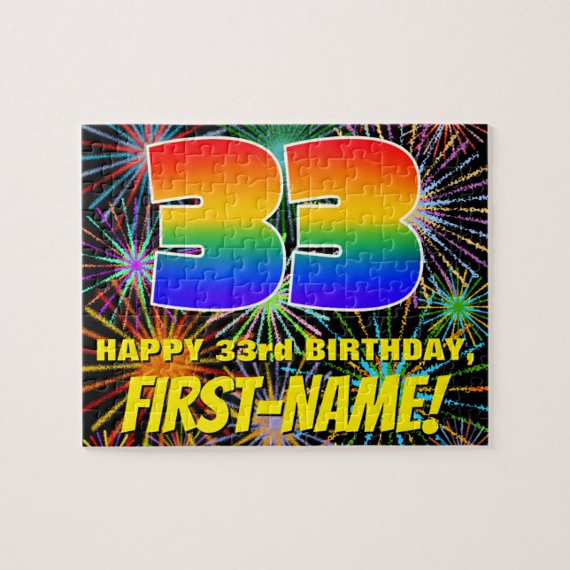 33rd Birthday: Fun, Colourful Celebratory Firework Jigsaw Puzzle (Horizontal)