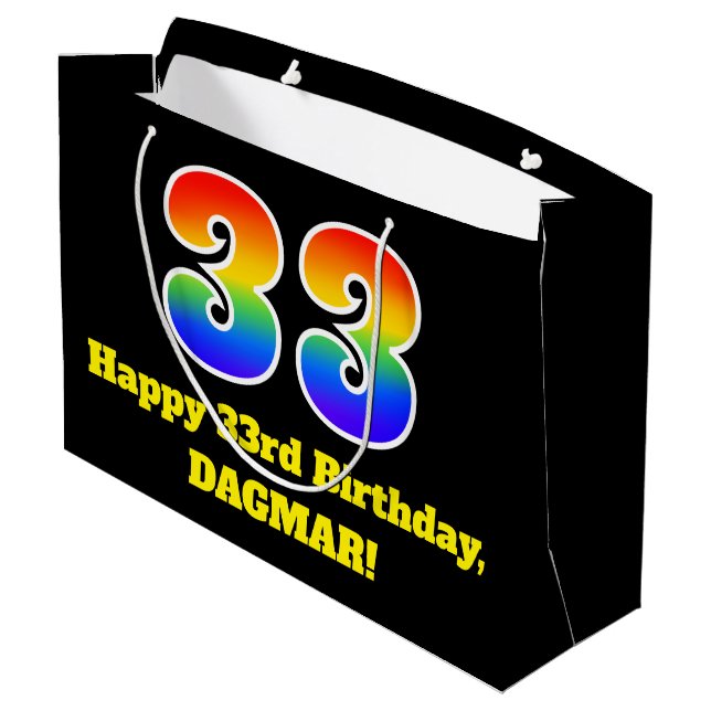 33rd Birthday ~ Fun, Colourful, Vibrant, Rainbow 3 Large Gift Bag (Back Angled)