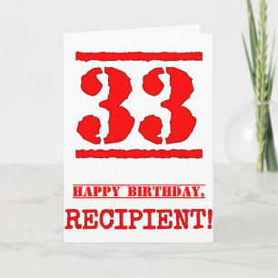 33rd Birthday: Fun, Red Rubber Stamp Inspired Look Card
