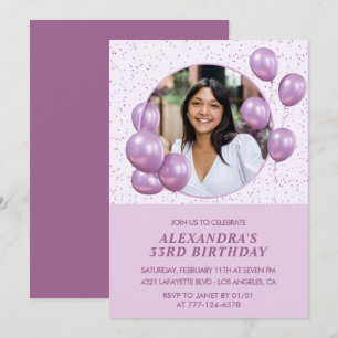 33rd birthday invitation Balloons Photo Purple
