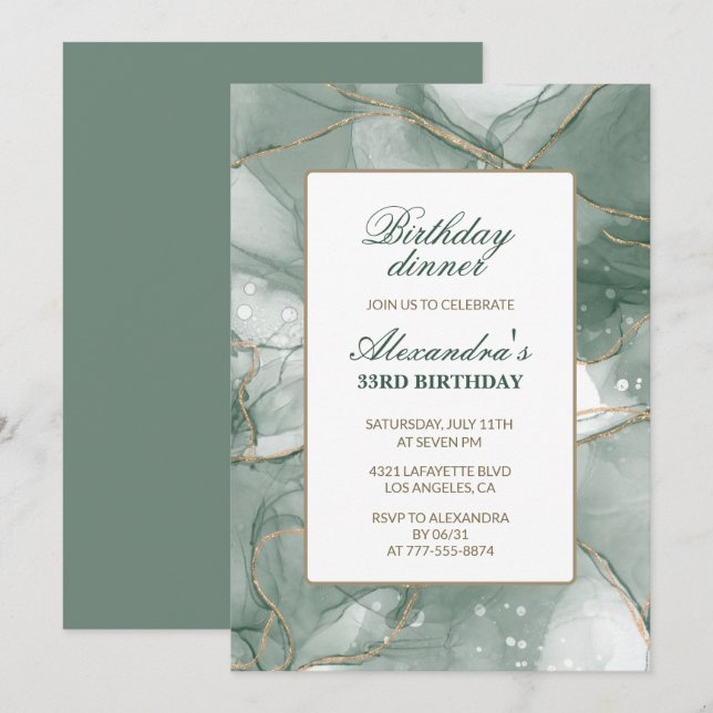 33rd birthday invitation Birthday dinner Green (Front/Back)