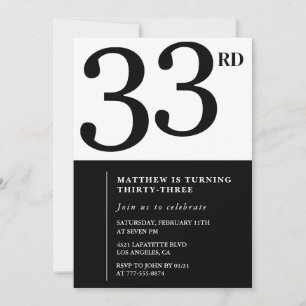 33rd birthday invitation Black White Man