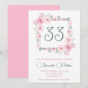 33rd birthday invitation Boho Floral Pink Elegant