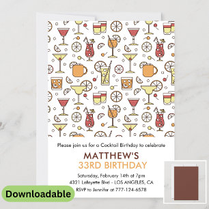 33rd birthday invitation Cocktail Pattern Modern