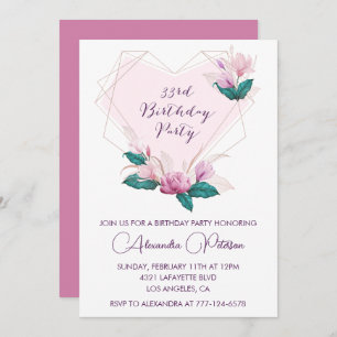 33rd birthday invitation Elegant Boho pink