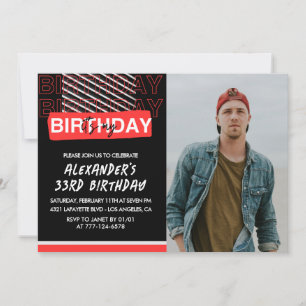 33rd birthday invitation Men Party Photo Red 