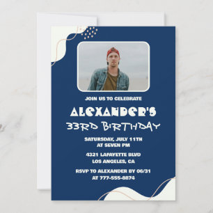 33rd birthday invitation Men Photo Simple Blue 