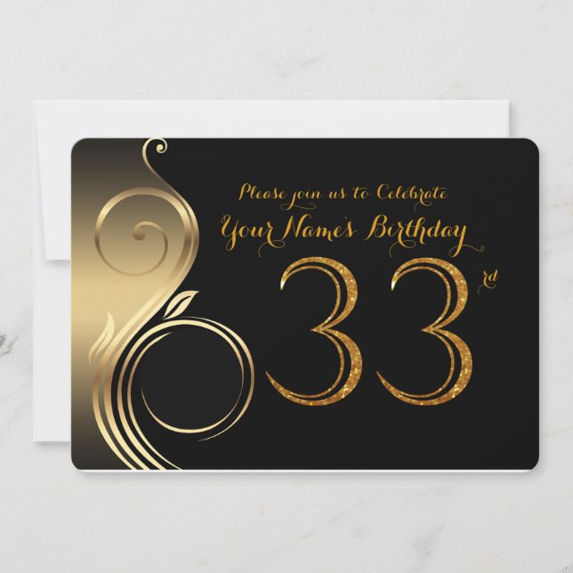 33rd,Birthday Invitation,Number Glitter Gold,Photo Invitation (Front)