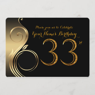 33rd,Birthday Invitation,Number Glitter Gold,Photo Invitation
