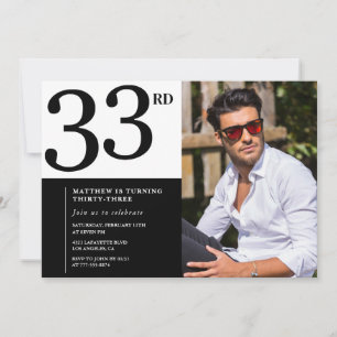 33rd birthday invitation Photo Black White Men