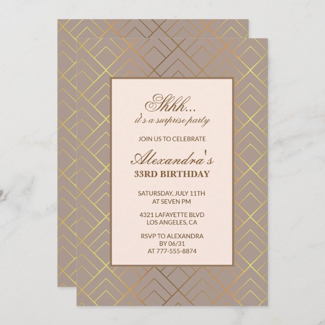 33rd birthday invitation Surprise party Gold (Front/Back)