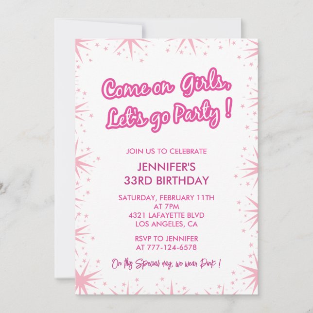 33rd birthday invitations Elegant Pink Stars Girly (Front)