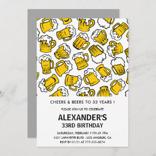 33rd birthday invitations Men Cheers and Beers