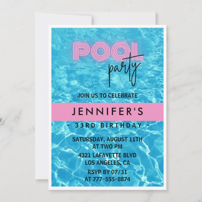 33rd birthday invitations Pool Party Summer (Front)