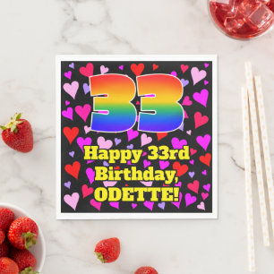 33rd Birthday: Loving Hearts Pattern, Rainbow # 33 Napkin