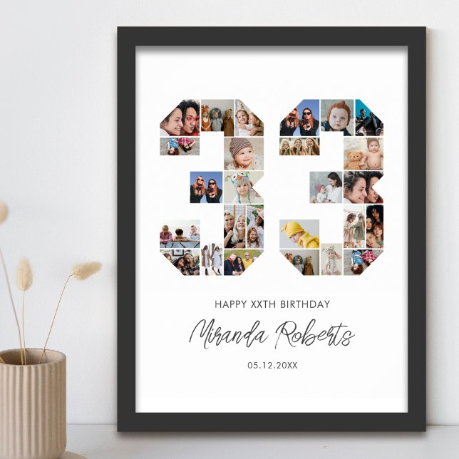 33rd Birthday Number 33 Custom Photo Collage Poster (Creator Uploaded)
